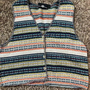 vintage patterned sleeveless button down sweater vest size large